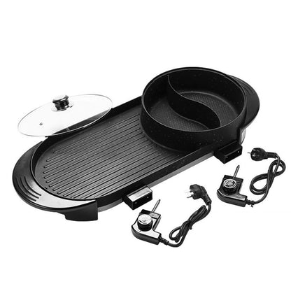 SOGA 2X 2  in 1 Electric Non-Stick BBQ Teppanyaki Grill Plate Steamboat Hotpot 2-8 Person • LUZ-SteamboatHotPotandGrillYuanYangX2