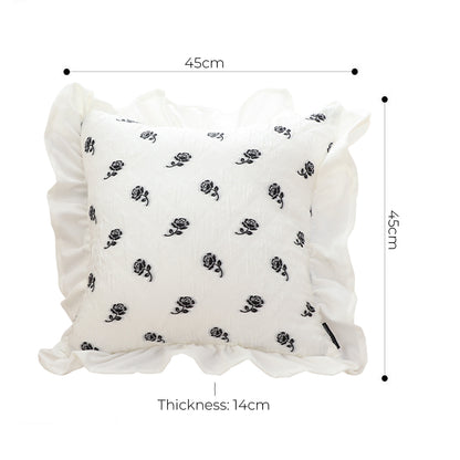 SOGA 45CM Throw Pillow Black Ruffled Square Decorative Cushion for Rose Lovers Cozy Home Decor • LUZ-FrenchCushion308