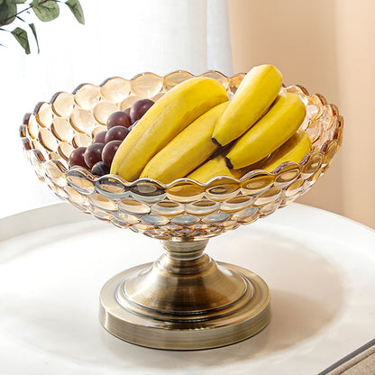 SOGA Bronze Pedestal Crystal Glass Fruit Bowl Candy Holder Countertop Dessert Serving Basket Decor • LUZ-Plate6063