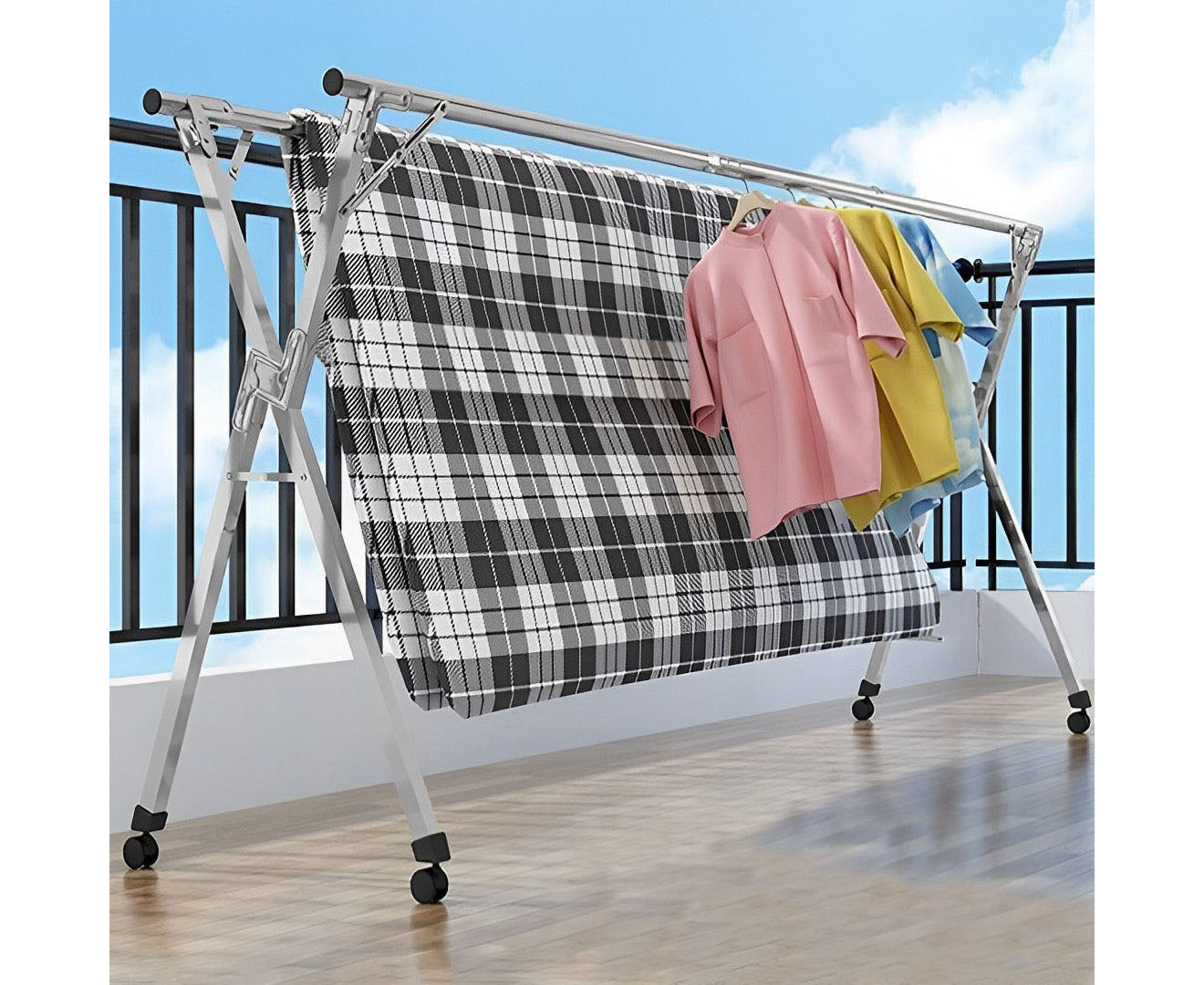 SOGA 2X 2.0m Portable Standing Clothes Drying Rack Foldable Space-Saving Laundry Holder with Wheels • LUZ-BSXG2515X2