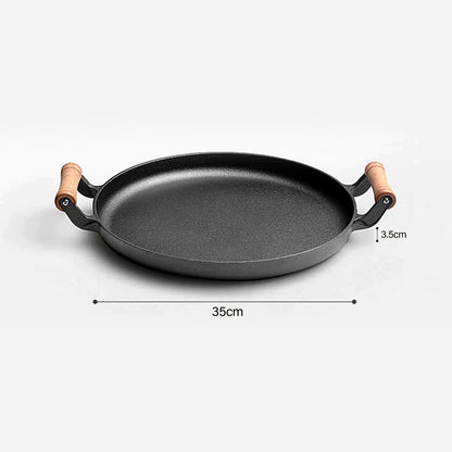 SOGA 35cm Cast Iron Frying Pan Skillet Steak Sizzle Fry Platter With Wooden Handle No Lid • LUZ-ZPaiB8