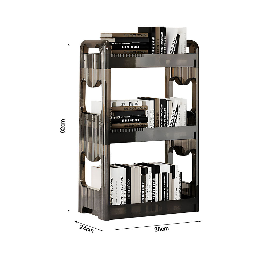 SOGA 38x24cm Black 3 Tier Bookshelf & Cosmetic Storage Organizer Trolley Rack • LUZ-BookSheDark4