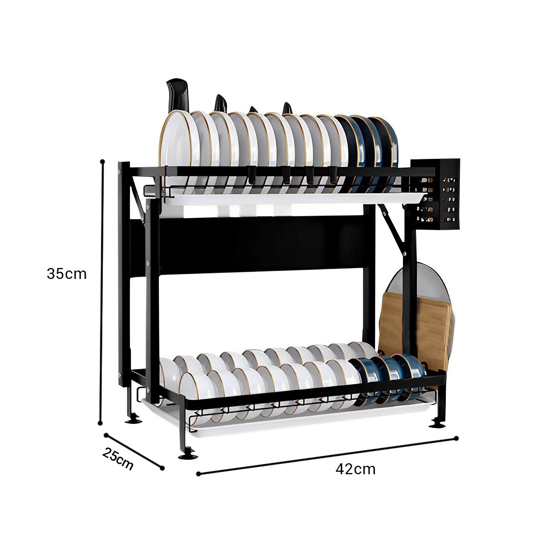 SOGA 2 Tier Steel Black Kitchen Countertop Drying Dish Rack Plate Cutlery Cutting Board Holder Dish Drainer Kitchen Organiser • LUZ-KitchenXY048