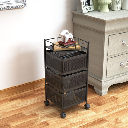 SOGA 3 Tier Steel Square Rotating Kitchen Cart Multi-Functional Shelves Portable Storage Organizer with Wheels • LUZ-KitchenXY019