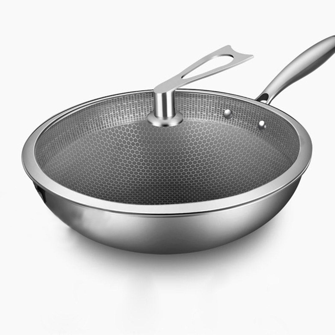 SOGA 32cm Stainless Steel Tri-Ply Frying Cooking Fry Pan Textured Non Stick Interior Skillet with Glass Lid • LUZ-FryPanTRIFPYZ32