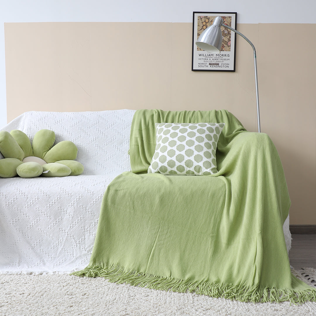 SOGA Green Acrylic Knitted Throw Blanket Solid Fringed Warm Cozy Woven Cover Couch Bed Sofa Home Decor • LUZ-Blanket913