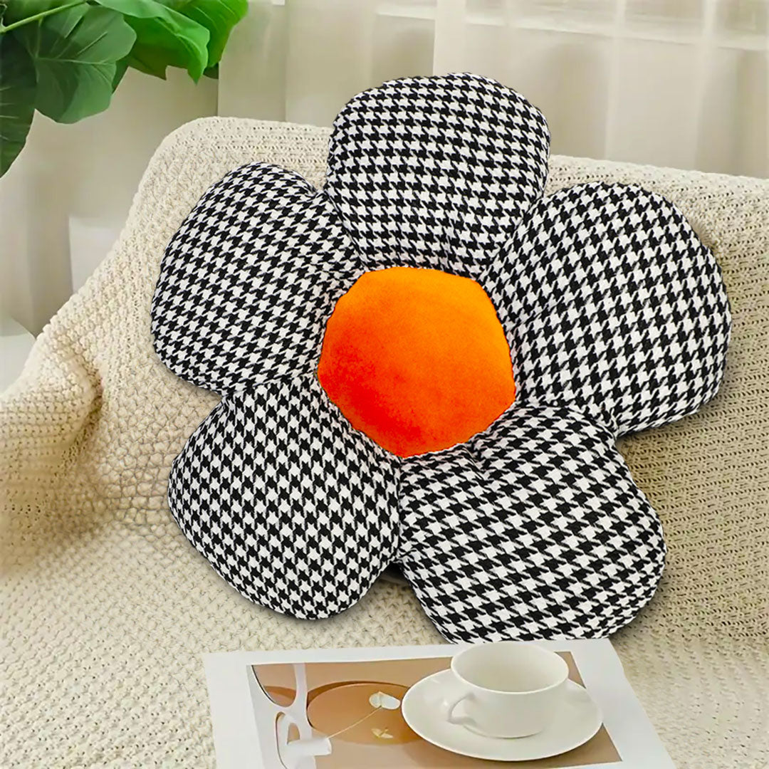 SOGA 2X Black Flower Cushion Shaped for Floor and Sitting Throw Pillow • LUZ-SCushion095X2