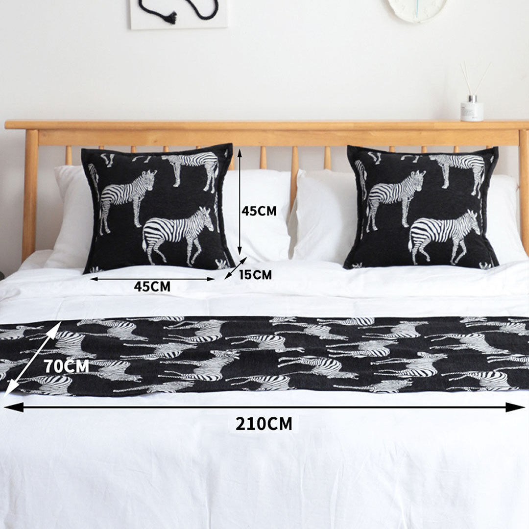 SOGA 1.5m Bed Light Luxury Black Zebra Vintage Bed Scarf Runner Bedding Tail Pad Flag For Home Hotel Set of 3 • LUZ-BedFlagS78