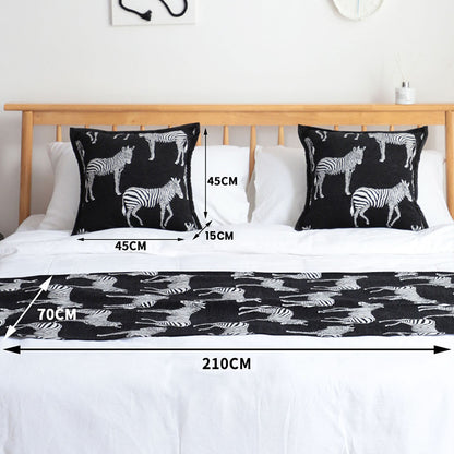 SOGA 1.5m Bed Light Luxury Black Zebra Vintage Bed Scarf Runner Bedding Tail Pad Flag For Home Hotel Set of 3 • LUZ-BedFlagS78