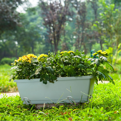 SOGA 49.5cm Blue Rectangular Planter Vegetable Herb Flower Outdoor Plastic Box with Holder Balcony Garden Decor Set of 5 • LUZ-PlantBox5W