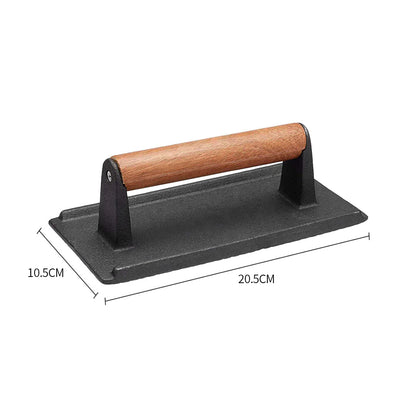 SOGA 2X Cast Iron Bacon Meat Steak Press Grill BBQ with Wood Handle Weight Plate • LUZ-ZPaiA9X2