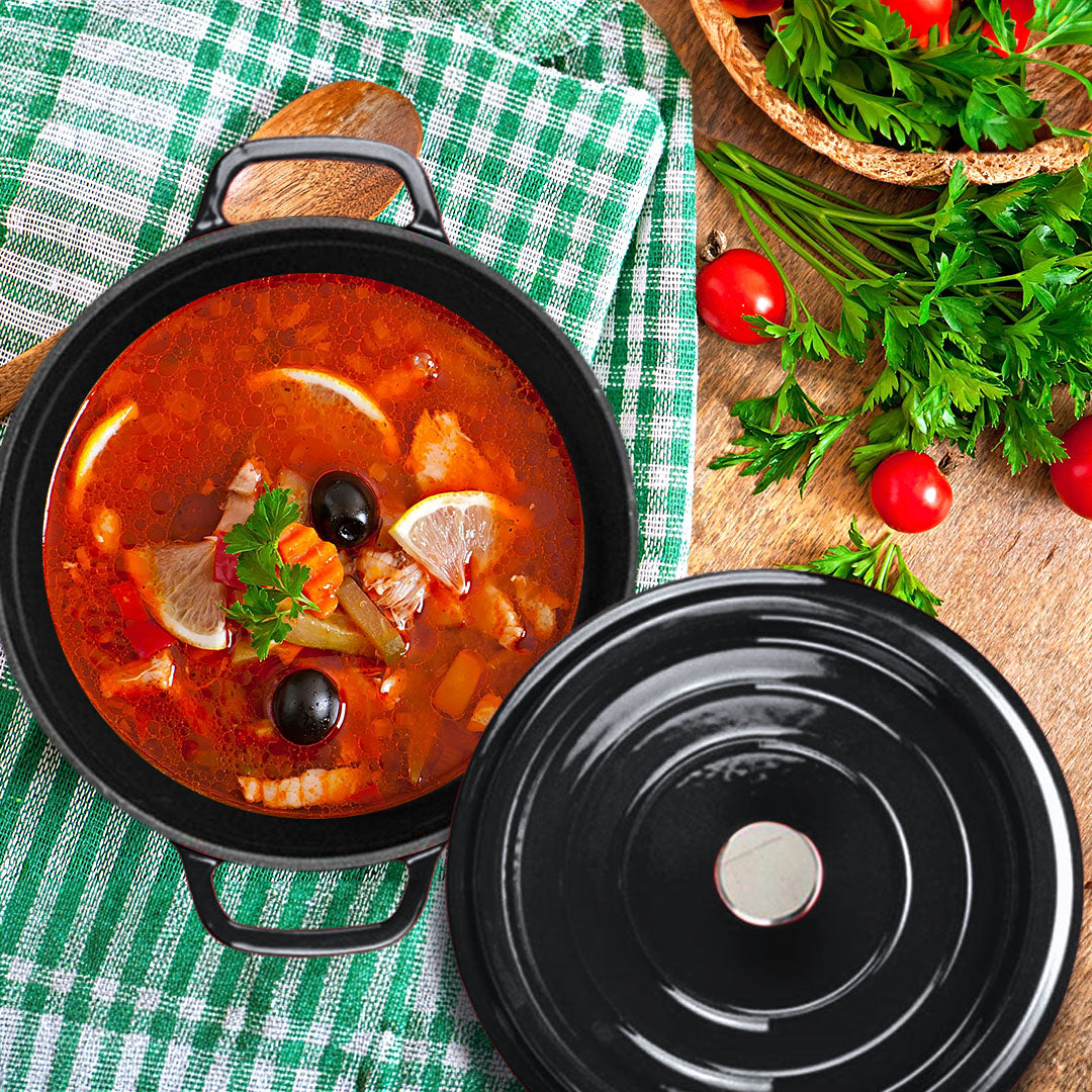 SOGA Cast Iron 24cm Stewpot Casserole Stew Cooking Pot With Lid 3.6L Black • LUZ-Stewpot24cmBlack
