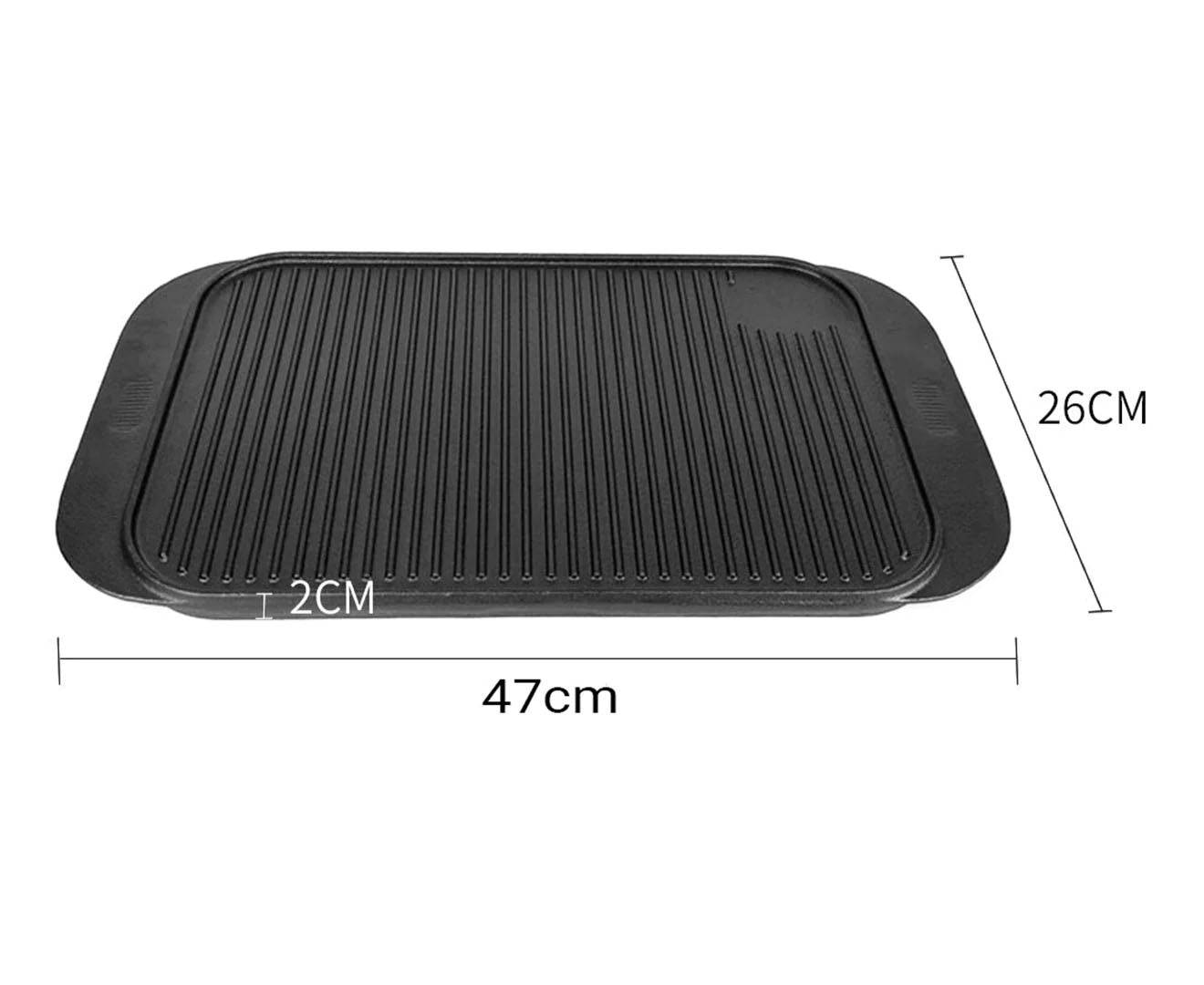 SOGA 47cm Cast Iron Ridged Griddle Hot Plate Grill Pan BBQ Stovetop • LUZ-ZPaiA7