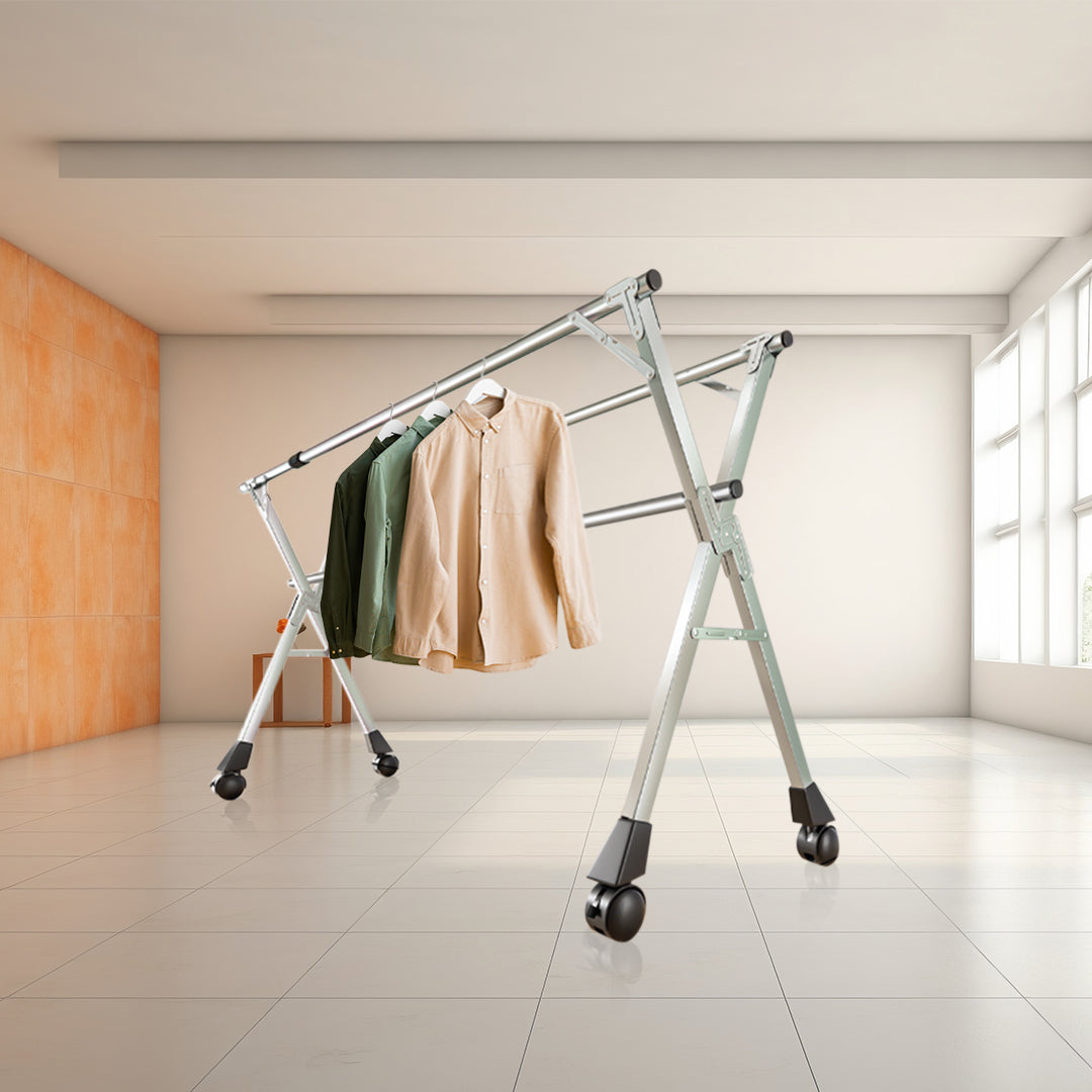 SOGA 160cm Portable Drying Rack Clothes Steel Laundry Rack Foldable Space-Saving Laundry Holder 3 Poles • LUZ-BSXG2517