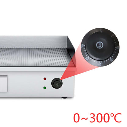 SOGA 2200W Stainless Steel Ribbed Griddle Commercial Grill BBQ Hot Plate 56*48*23cm • LUZ-Griddle818-10G