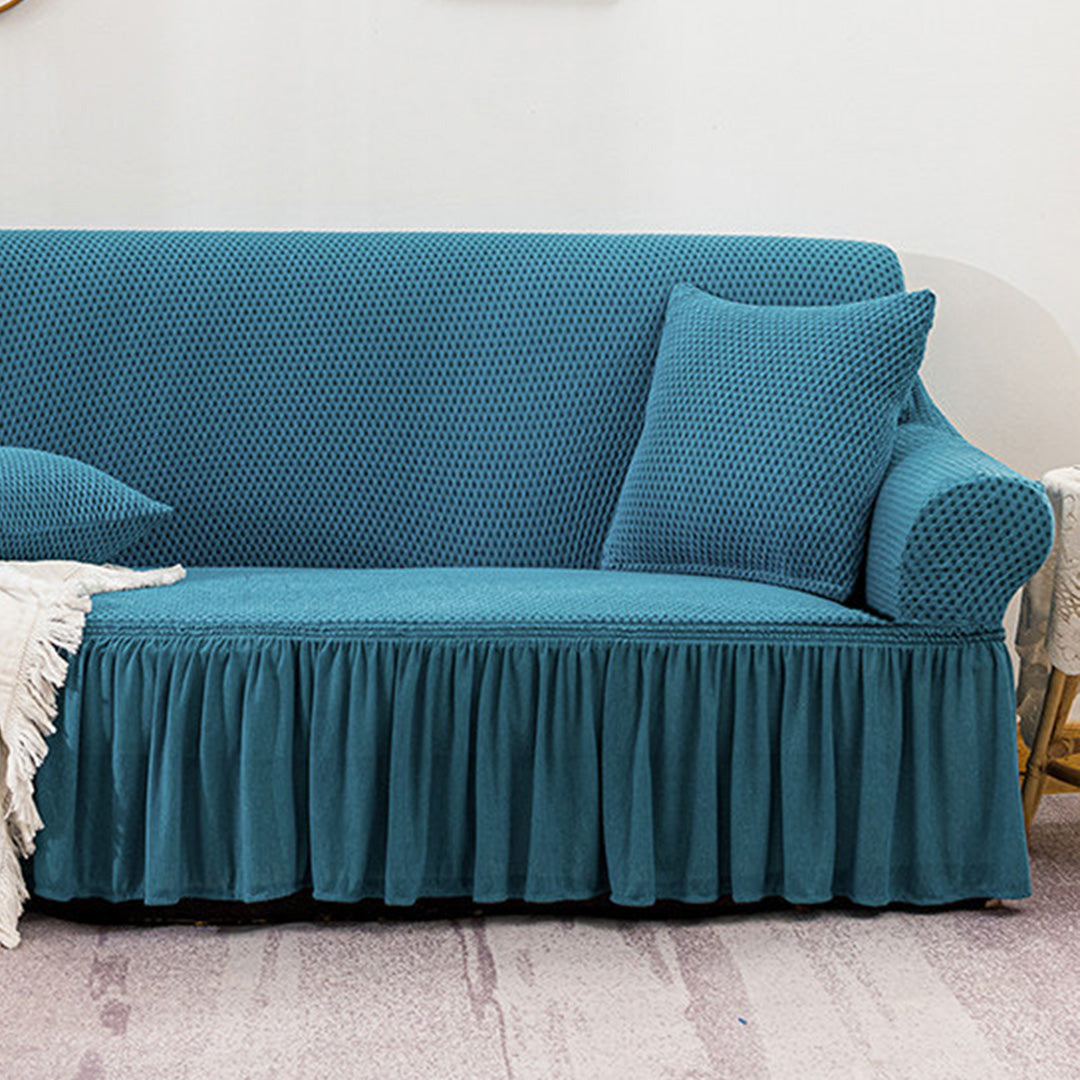 SOGA 4-Seater Blue Sofa Cover with Ruffled Skirt Couch Protector High Stretch Lounge Slipcover Home Decor • LUZ-SofaCov17
