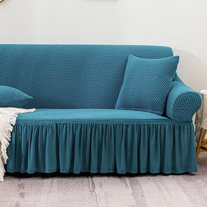 SOGA 4-Seater Blue Sofa Cover with Ruffled Skirt Couch Protector High Stretch Lounge Slipcover Home Decor • LUZ-SofaCov17