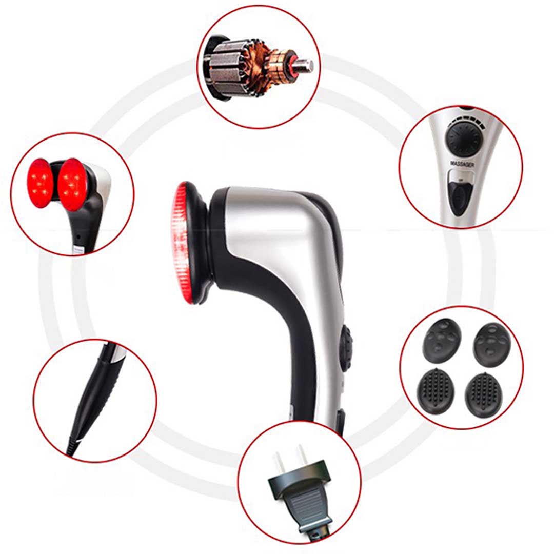 SOGA Deluxe Handheld Percussion Soothing Body Massager • LUZ-MassagerSilver2Heads