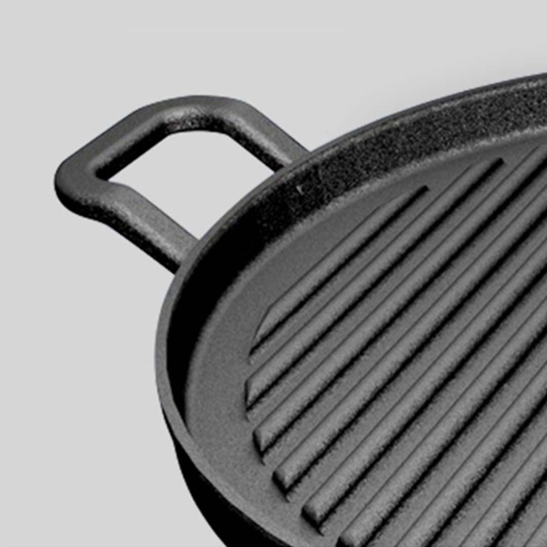 SOGA 30cm Ribbed Cast Iron Frying Pan Skillet Coating Steak Sizzle Platter • LUZ-ZPaiB7