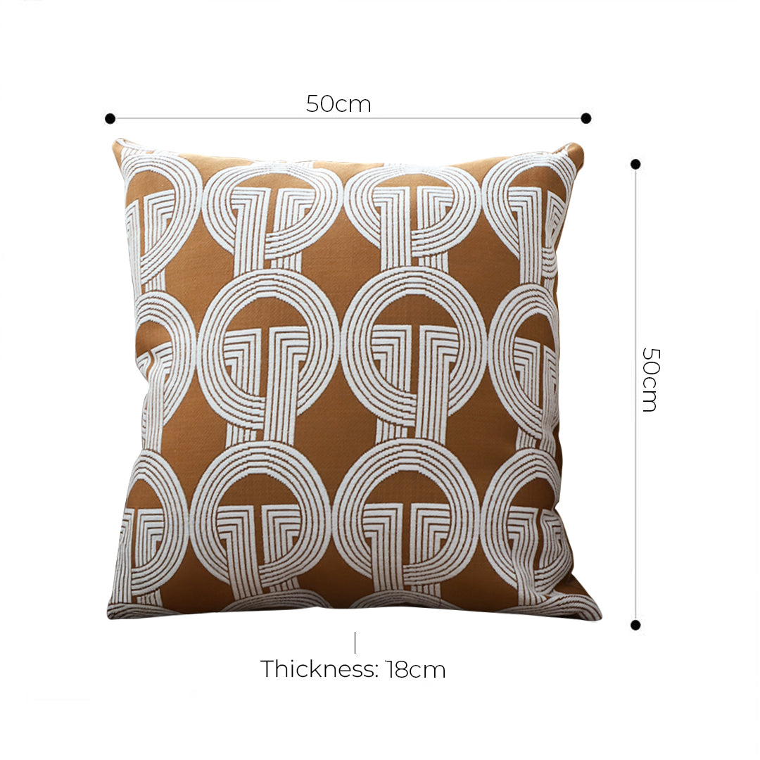 SOGA 50cm Throw Pillow Brown Circular Chain Jacquard  Decorative Square for Home Decor • LUZ-FrenchCushion335