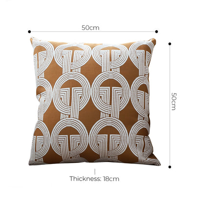 SOGA 50cm Throw Pillow Brown Circular Chain Jacquard  Decorative Square for Home Decor • LUZ-FrenchCushion335