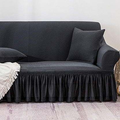 SOGA 3-Seater Dark Grey Sofa Cover with Ruffled Skirt Couch Protector High Stretch Lounge Slipcover Home Decor • LUZ-SofaCov12