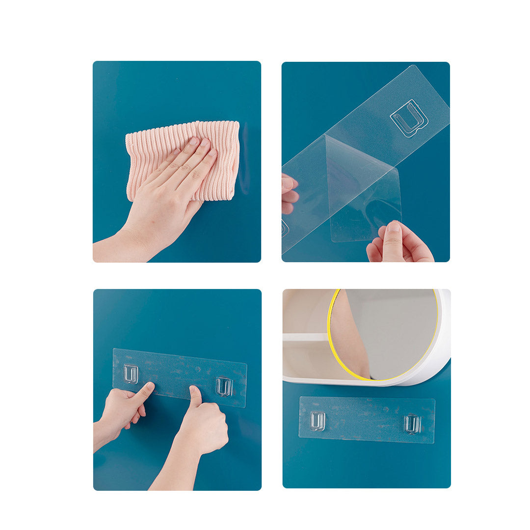 SOGA 39cm Oval Wall-Mounted Mirror Storage Box Vanity Mirror Rack Bathroom Adhesive Shelf Home Organiser Decor • LUZ-BathG323