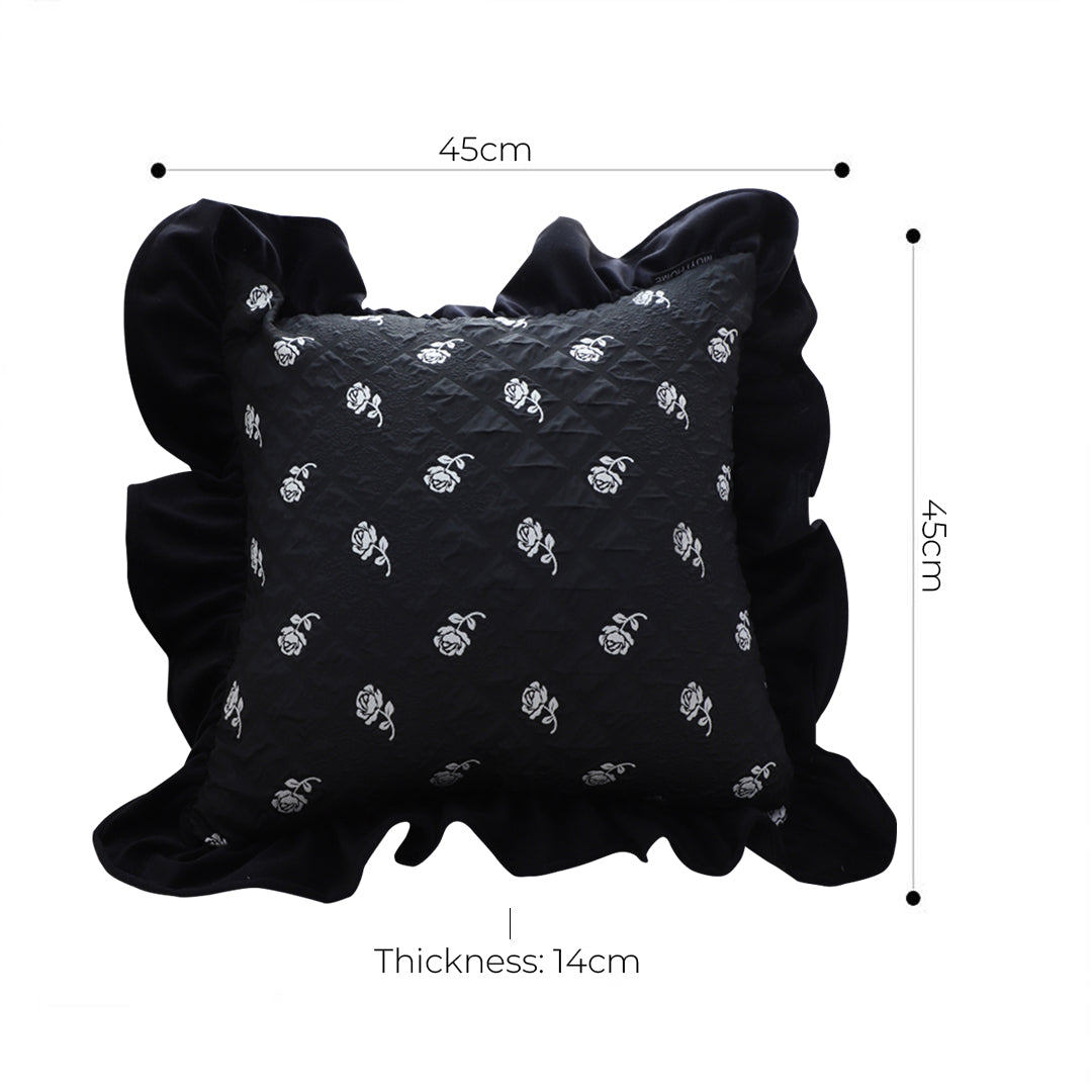 SOGA 2X 45cm Throw Pillow Black Ruffled Square Decorative Cushion for Rose Lovers Cozy Home Decor • LUZ-FrenchCushion307X2