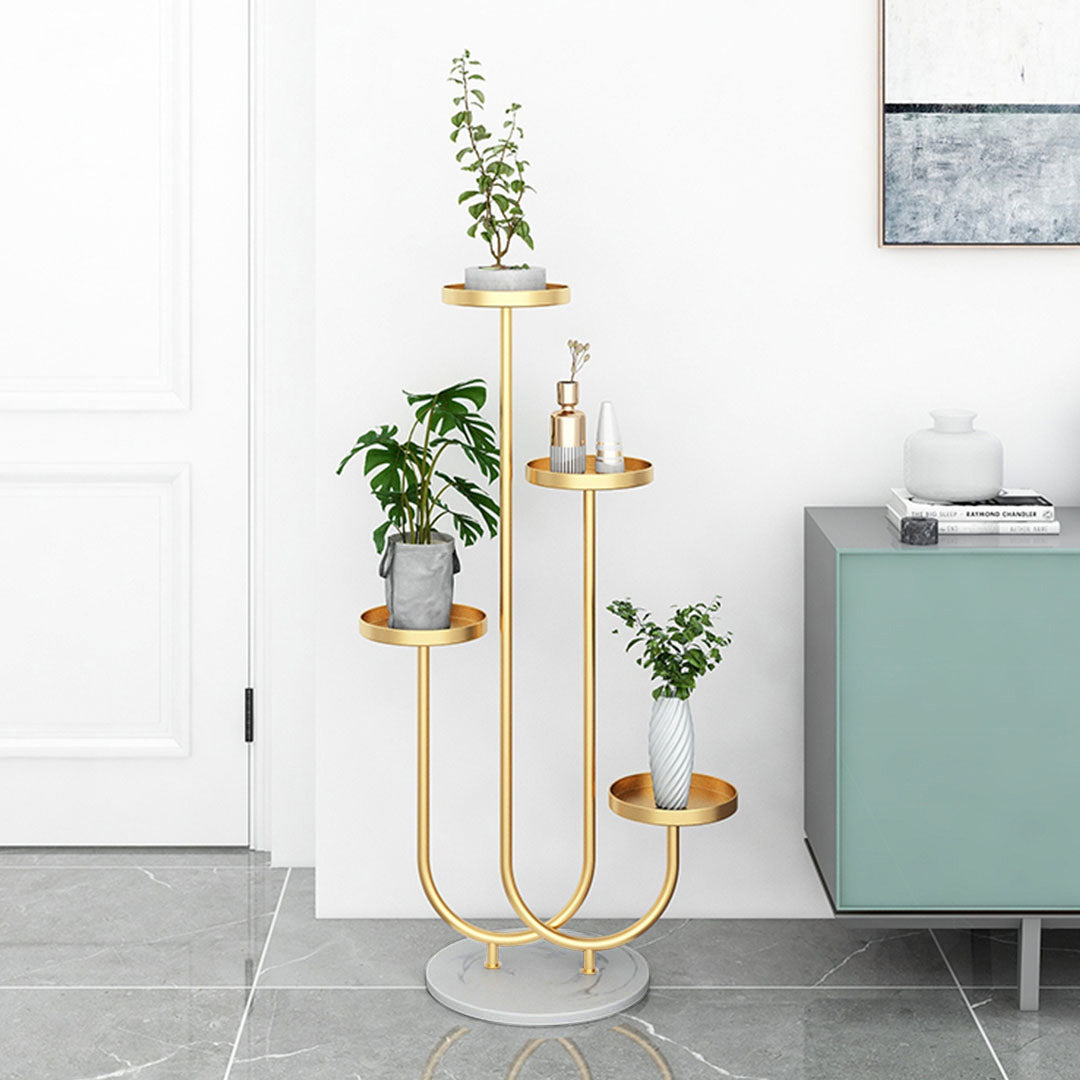 SOGA 2X U Shaped Plant Stand Round Flower Pot Tray Living Room Balcony Display Gold Metal Decorative Shelf • LUZ-FPotH101X2