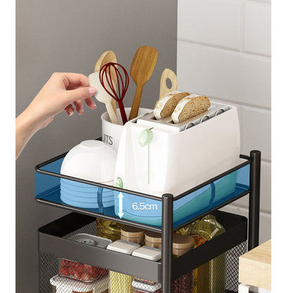 SOGA 4 Tier Steel Square Rotating Kitchen Cart Multi-Functional Shelves Portable Storage Organizer with Wheels • LUZ-KitchenXY020