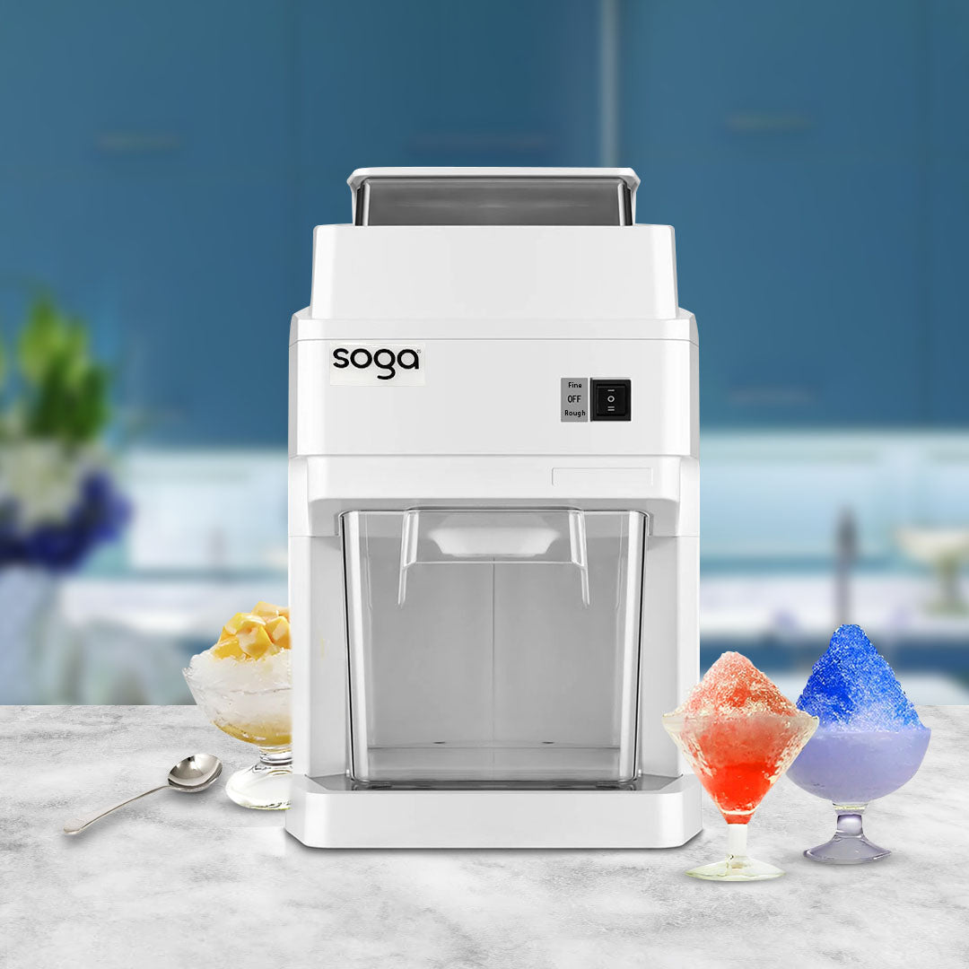 SOGA 300 Watts Electric Ice Shaver Crusher Slicer Snow Cone Maker Commercial Tabletop Machine 120kgs/h White • LUZ-CommercialElectricIceShaver288