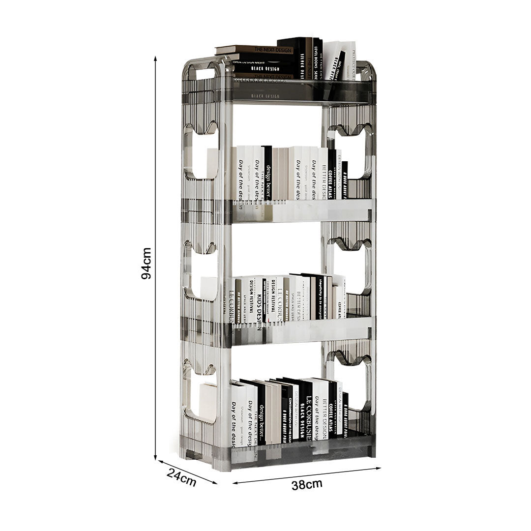 SOGA 2X 38x24cm Clear 4 Tier Bookshelf & Cosmetic Storage Organizer Trolley Rack • LUZ-BookSheClear5X2