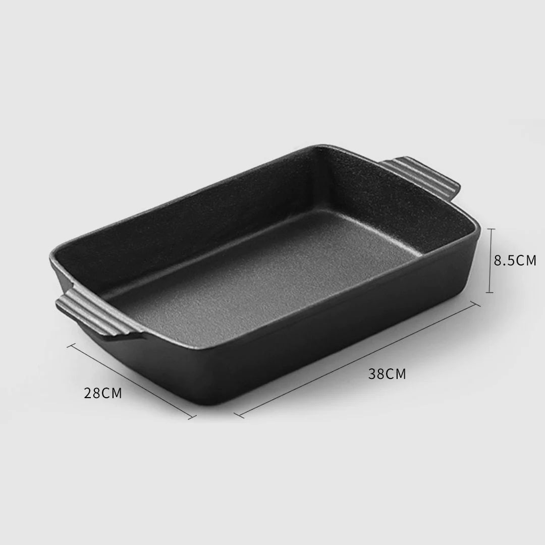 SOGA 2X 38cm Cast Iron Rectangle Bread Cake Baking Dish Lasagna Roasting Pan • LUZ-ZPai031BX2