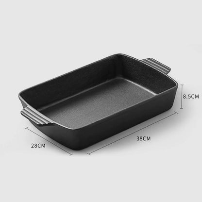SOGA 2X 38cm Cast Iron Rectangle Bread Cake Baking Dish Lasagna Roasting Pan • LUZ-ZPai031BX2