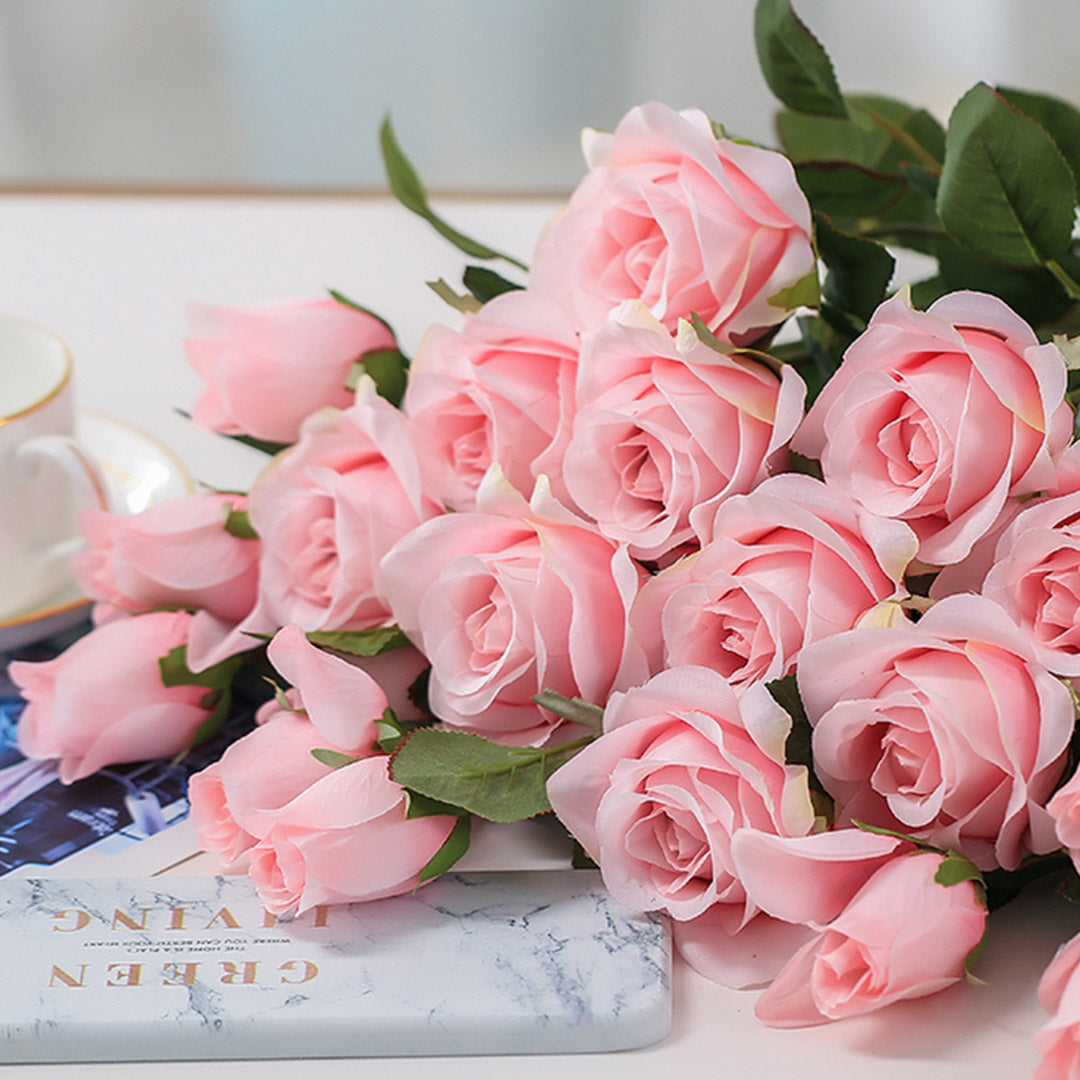 SOGA 8 Bunch Artificial Silk Rose 5 Heads Flower Fake Bridal Bouquet Table Decor Light Pink • LUZ-HO-F009