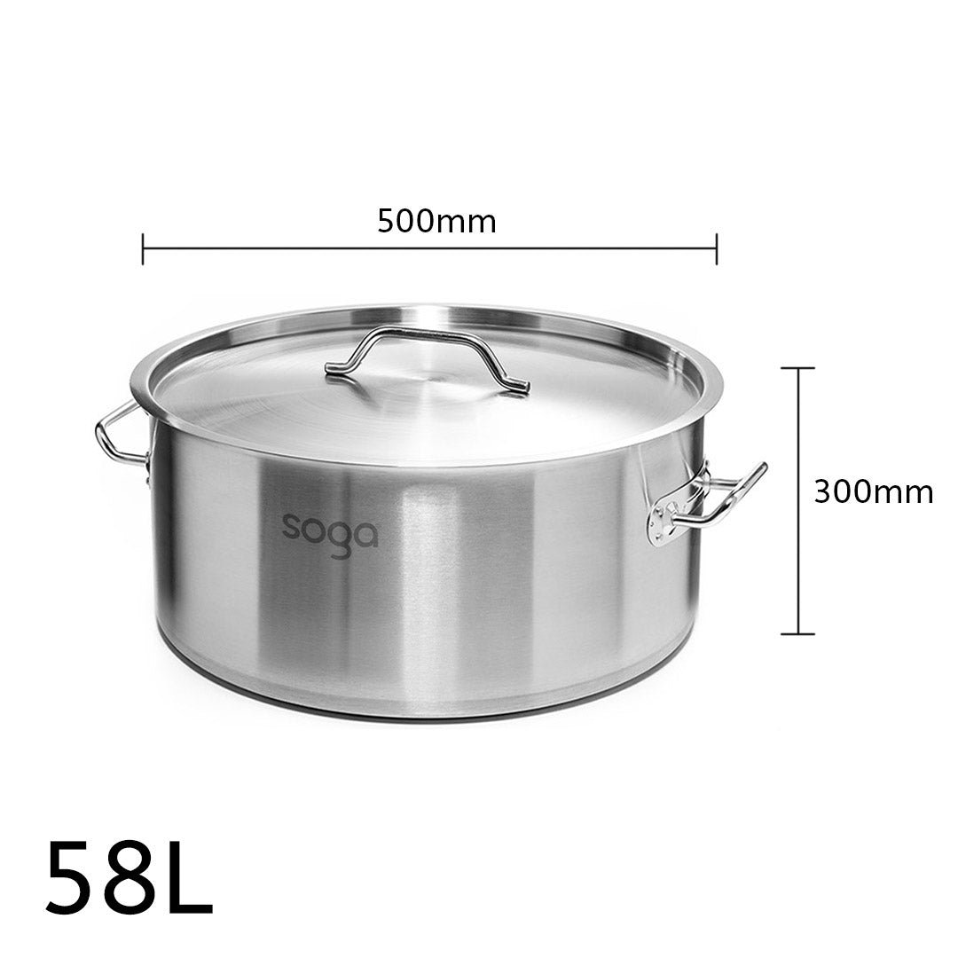 SOGA Stock Pot 58L Top Grade Thick Stainless Steel Stockpot 18/10 • LUZ-SOGAStockPot58L