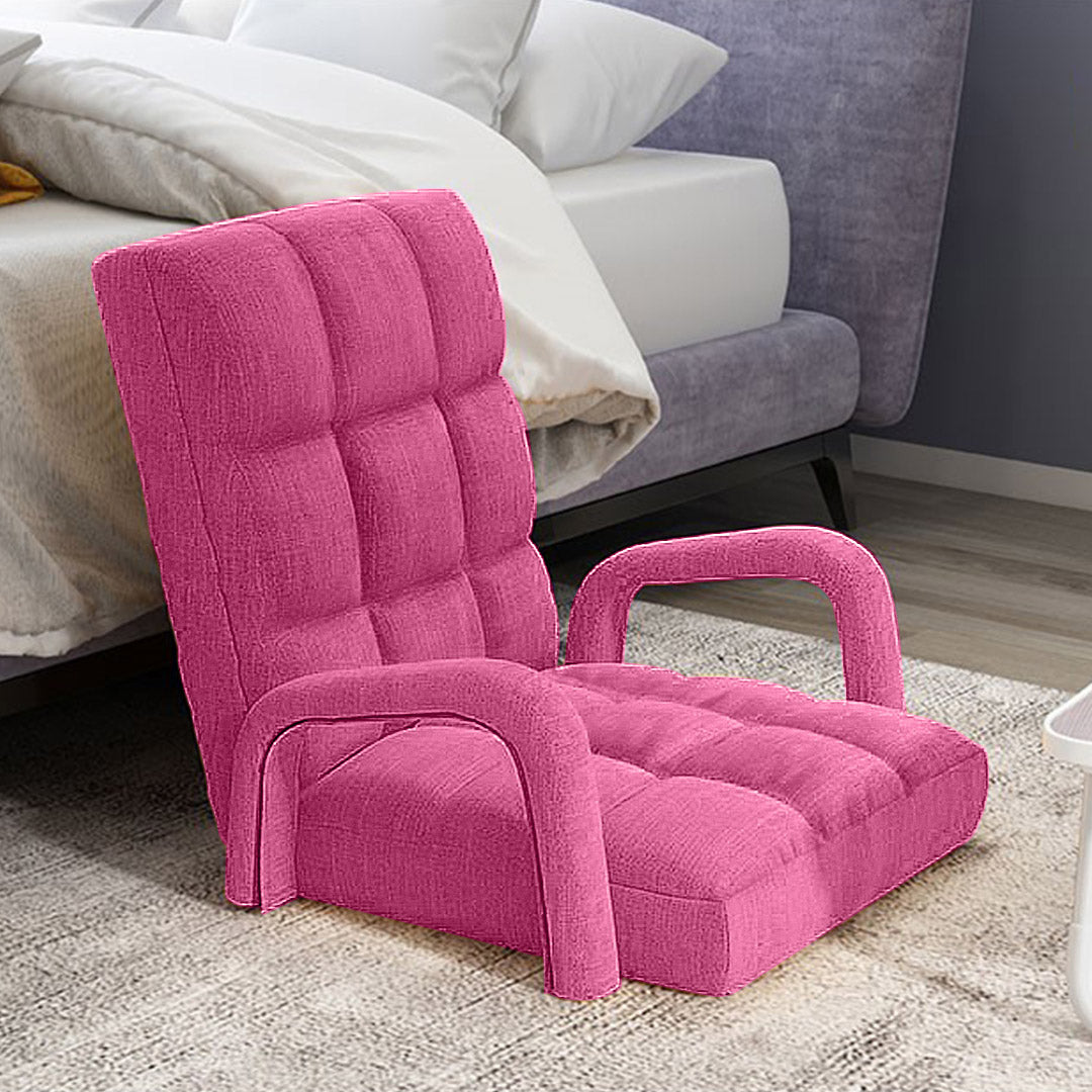 SOGA Foldable Lounge Cushion Adjustable Floor Lazy Recliner Chair with Armrest Pink • LUZ-LoungeArmPink