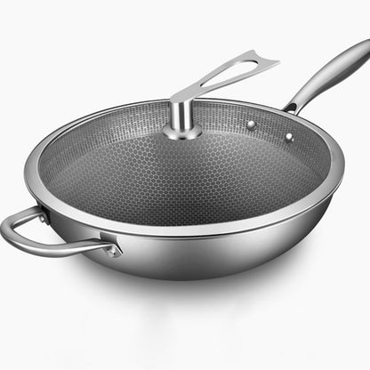 SOGA 34cm Stainless Steel Tri-Ply Frying Cooking Fry Pan Textured Non Stick Skillet with Glass Lid and Helper Handle • LUZ-FryPanTRIFPYZ34