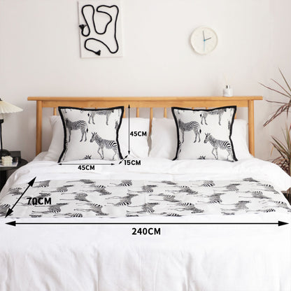 SOGA 1.8m Bed Light Luxury Zebra Vintage Bed Scarf Runner Bedding Tail Pad Flag For Home Hotel Set of 3 • LUZ-BedFlagS77