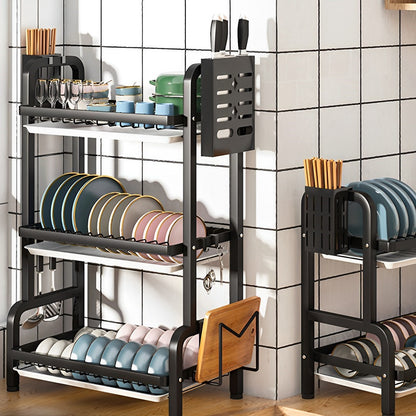 SOGA 3 Tier 62cm Steel Black Kitchen Countertop Drying Rack Dish Plate Cutlery Cutting Board Holder Dish Drainer Kitchen Organiser • LUZ-KitchenXY049AA