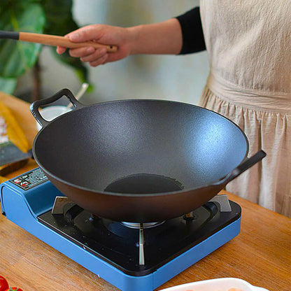 SOGA 2X 32cm Commercial Cast Iron Wok FryPan Fry Pan with Double Handle • LUZ-ZPai013AX2