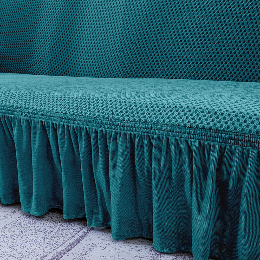 SOGA 1-Seater Blue Sofa Cover with Ruffled Skirt Couch Protector High Stretch Lounge Slipcover Home Decor • LUZ-SofaCov14