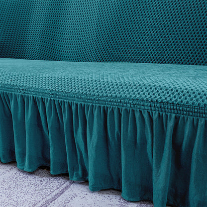 SOGA 1-Seater Blue Sofa Cover with Ruffled Skirt Couch Protector High Stretch Lounge Slipcover Home Decor • LUZ-SofaCov14