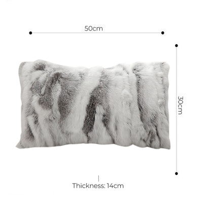 SOGA 30cm Throw Pillow Floral Gray Rabbit Fur Lumbar Warm Cozy Decorative Cushion Home Decor LUZ-FrenchCushion311