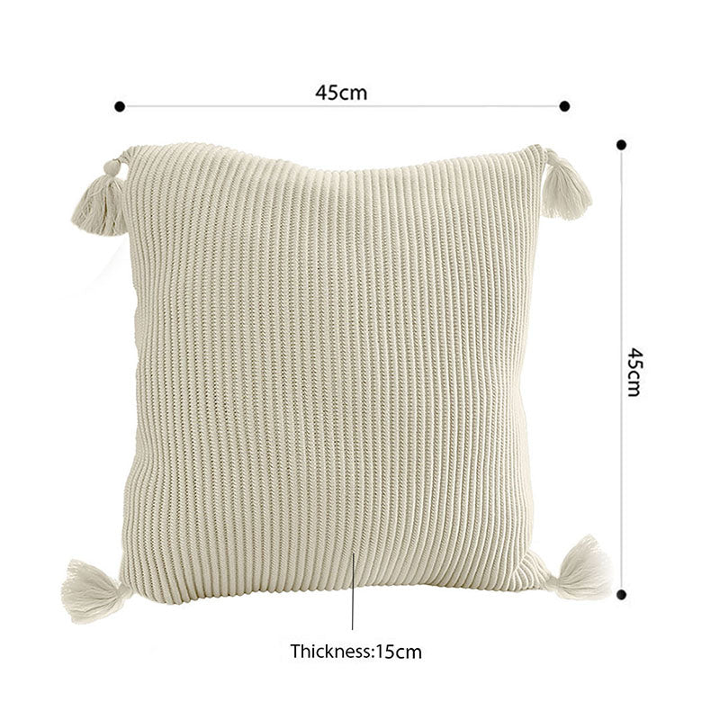 SOGA 45cm Khaki Wabi-Sabi Thickened Cotton Tassel Square  Throw Pillow • LUZ-FrenchCushion262X2