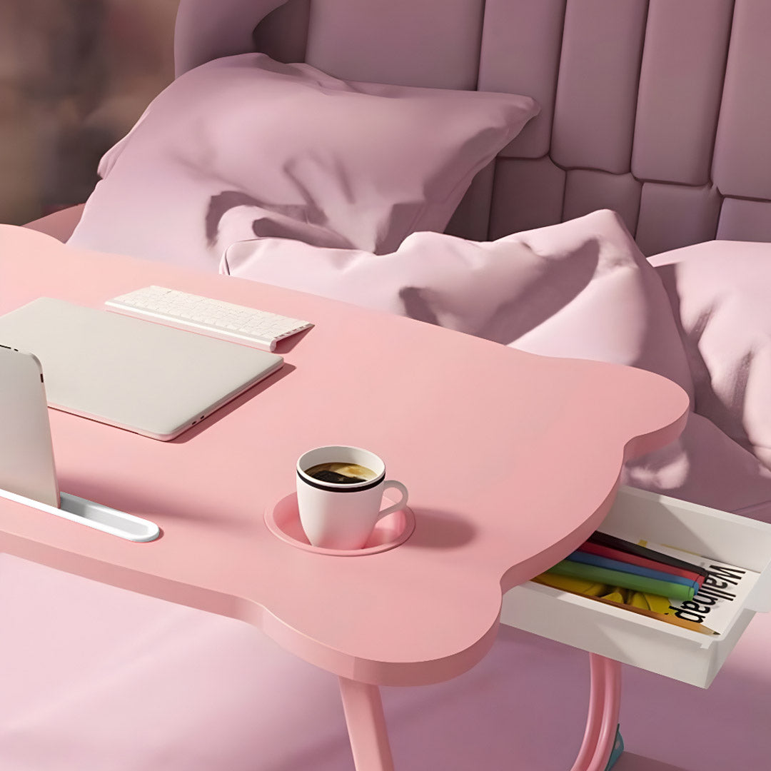 SOGA 2X Pink Portable Bed Table Adjustable Folding Mini Desk With Mini Drawer and Cup-Holder Home Decor • LUZ-BedTableM667X2