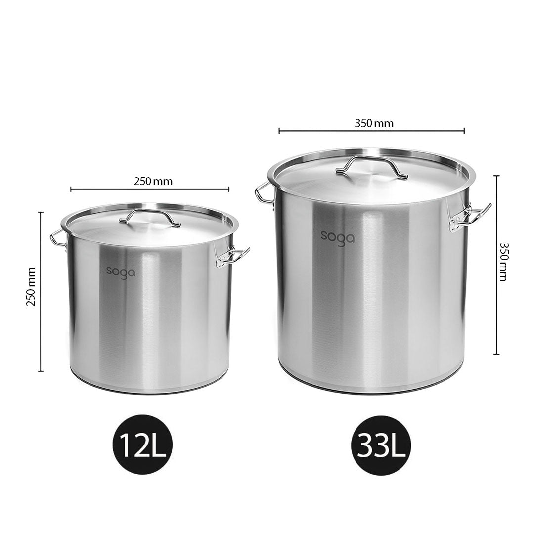 SOGA Stock Pot 12L 33L Top Grade Thick Stainless Steel Stockpot 18/10 • LUZ-SOGAStockPot25CM35CM