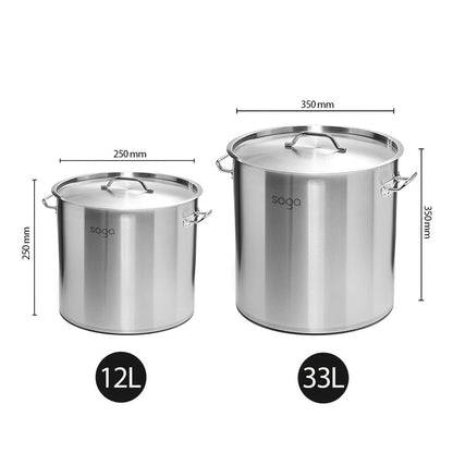 SOGA Stock Pot 12L 33L Top Grade Thick Stainless Steel Stockpot 18/10 • LUZ-SOGAStockPot25CM35CM