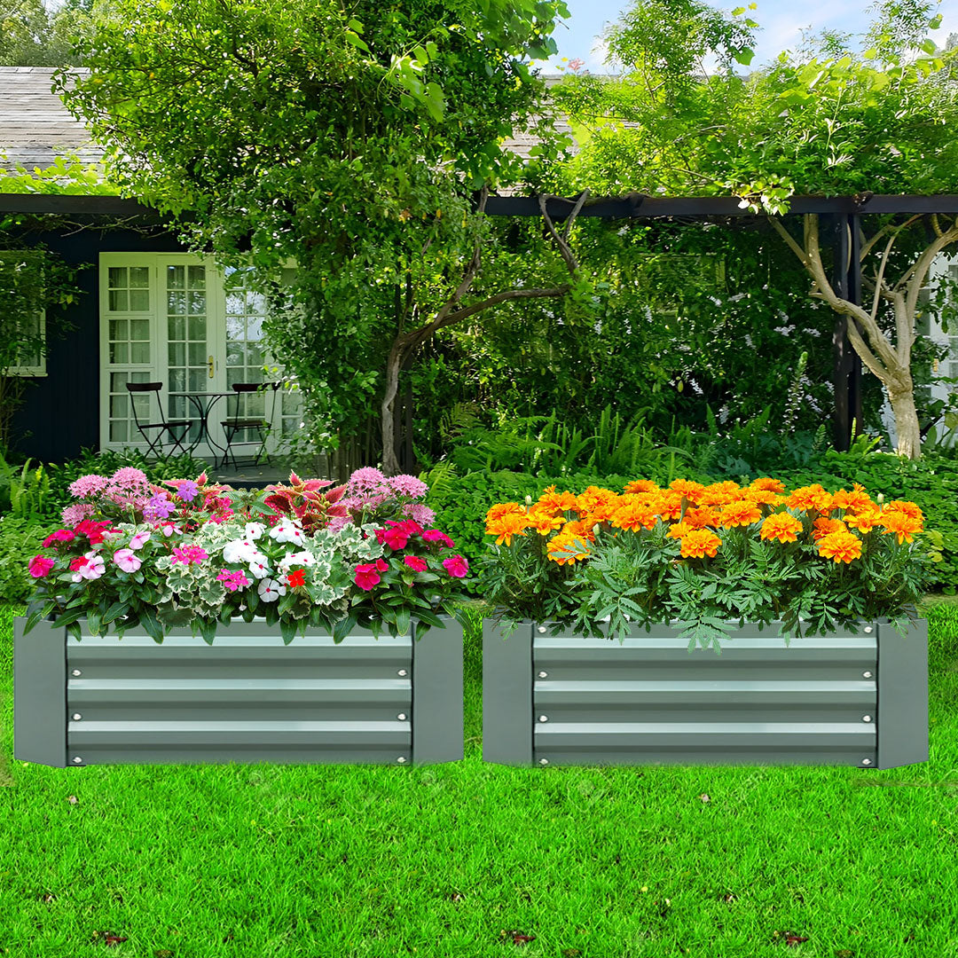 SOGA 2X 120X60cm Rectangle Galvanised Raised Garden Bed Vegetable Herb Flower Outdoor Planter Box • LUZ-MetalBGre513X2