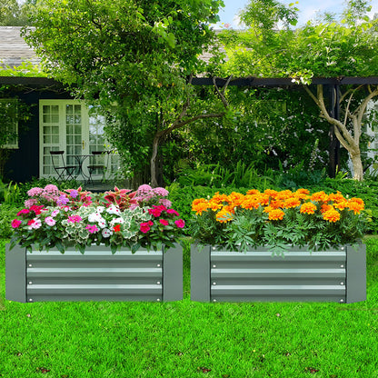 SOGA 2X 120X60cm Rectangle Galvanised Raised Garden Bed Vegetable Herb Flower Outdoor Planter Box • LUZ-MetalBGre513X2